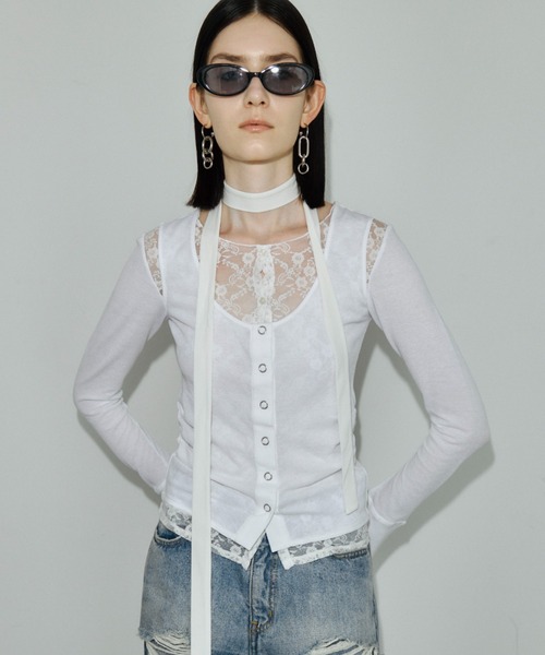 JOSE MOON(ジョゼムーン)の「LAYERED LACE CHOKER TOPS/レイヤードレースチョーカートップス(Tシャツ/カットソー・レディース・ホワイト/ブラック/グレー/サックスブルー・FREE)」の17枚目の写真