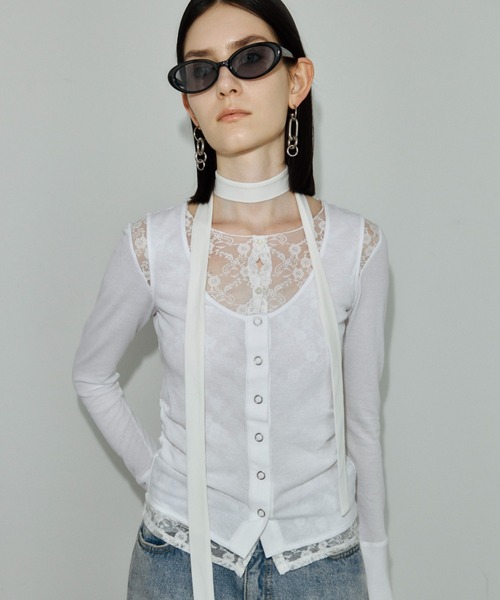 JOSE MOON(ジョゼムーン)の「LAYERED LACE CHOKER TOPS/レイヤードレースチョーカートップス(Tシャツ/カットソー・レディース・ホワイト/ブラック/グレー/サックスブルー・FREE)」の18枚目の写真