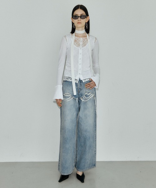 JOSE MOON(ジョゼムーン)の「LAYERED LACE CHOKER TOPS/レイヤードレースチョーカートップス(Tシャツ/カットソー・レディース・ホワイト/ブラック/グレー/サックスブルー・FREE)」の22枚目の写真