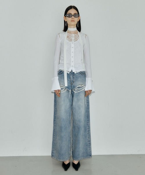 JOSE MOON(ジョゼムーン)の「LAYERED LACE CHOKER TOPS/レイヤードレースチョーカートップス(Tシャツ/カットソー・レディース・ホワイト/ブラック/グレー/サックスブルー・FREE)」の20枚目の写真