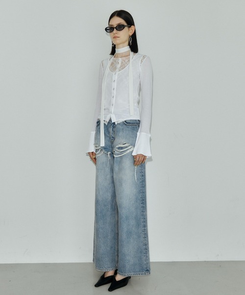 JOSE MOON(ジョゼムーン)の「LAYERED LACE CHOKER TOPS/レイヤードレースチョーカートップス(Tシャツ/カットソー・レディース・ホワイト/ブラック/グレー/サックスブルー・FREE)」の21枚目の写真