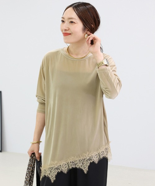 Aletta vita(アレッタビータ)の「シアーベロアx裾レース長袖プルオーバー(Tシャツ/カットソー・レディース・ブラック/グレイッシュベージュ・FREE)」の5枚目の写真