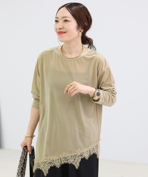 Aletta vita(アレッタビータ)の「シアーベロアx裾レース長袖プルオーバー(Tシャツ/カットソー・レディース・ブラック/グレイッシュベージュ・FREE)」の6枚目の写真