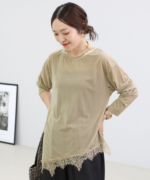 Aletta vita(アレッタビータ)の「シアーベロアx裾レース長袖プルオーバー(Tシャツ/カットソー・レディース・ブラック/グレイッシュベージュ・FREE)」の7枚目の写真