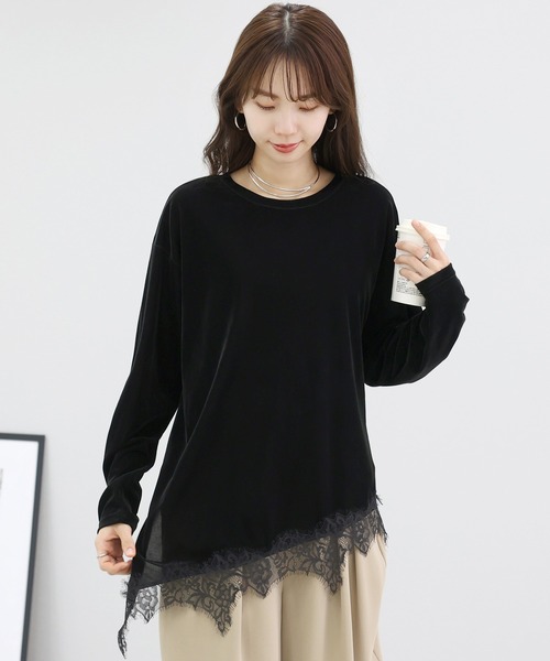 Aletta vita(アレッタビータ)の「シアーベロアx裾レース長袖プルオーバー(Tシャツ/カットソー・レディース・ブラック/グレイッシュベージュ・FREE)」の22枚目の写真
