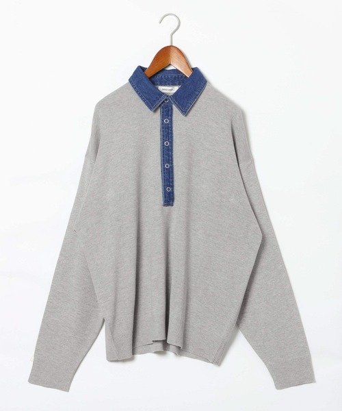 niko and...（ニコアンド）の「デニム襟ニットポロシャツ（ポロシャツ・メンズ・ネイビー/ライトグレー/ダークブラウン・LARGE/MEDIUM）」の4枚目の写真