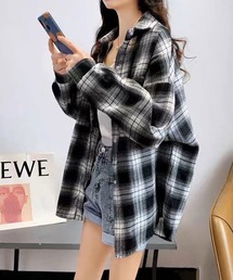 ABETTOR チェックオーバーサイズバルーンスリーブブロードシャツ 長袖