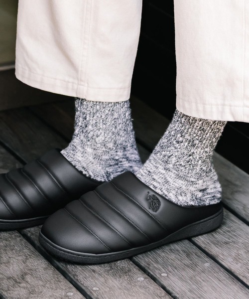 U.S. POLO ASSN.(ユーエスポロアッスン)の「U.S. POLO ASSN. ユーエスポロアッスン 別注コラボ ワンポイントロゴ 無地/レオパード柄 ライニングボアモックシューズ(スリッポン・メンズ・レオパード/グレー/ネイビー/カーキ/ブラック系1/ブラック/ベージュ/ブラック系・S/M/L/LL/3L)」の9枚目の写真