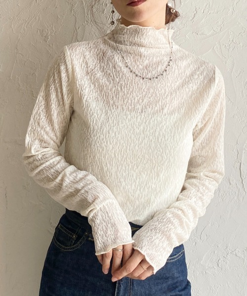 She's Closet(シーズクローゼット)の「長袖 プチハイネック シアージャガードトップス(Tシャツ/カットソー・レディース・ブラウン/ブラック/バーガンディー/アイボリー・FREE)」の1枚目の写真