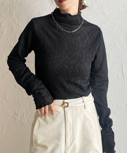 She's Closet(シーズクローゼット)の「長袖 プチハイネック シアージャガードトップス(Tシャツ/カットソー・レディース・ブラウン/ブラック/バーガンディー/アイボリー・FREE)」の2枚目の写真