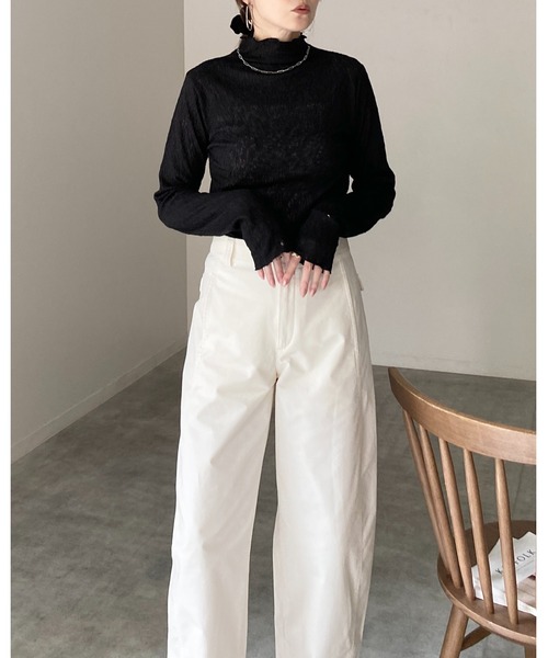 She's Closet(シーズクローゼット)の「長袖 プチハイネック シアージャガードトップス(Tシャツ/カットソー・レディース・ブラウン/ブラック/バーガンディー/アイボリー・FREE)」の13枚目の写真