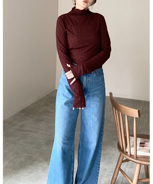 She's Closet(シーズクローゼット)の「長袖 プチハイネック シアージャガードトップス(Tシャツ/カットソー・レディース・ブラウン/ブラック/バーガンディー/アイボリー・FREE)」の17枚目の写真