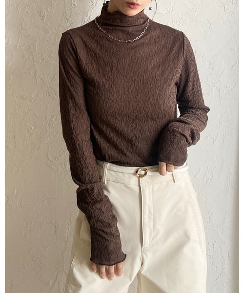 She's Closet(シーズクローゼット)の「長袖 プチハイネック シアージャガードトップス(Tシャツ/カットソー・レディース・ブラウン/ブラック/バーガンディー/アイボリー・FREE)」の9枚目の写真
