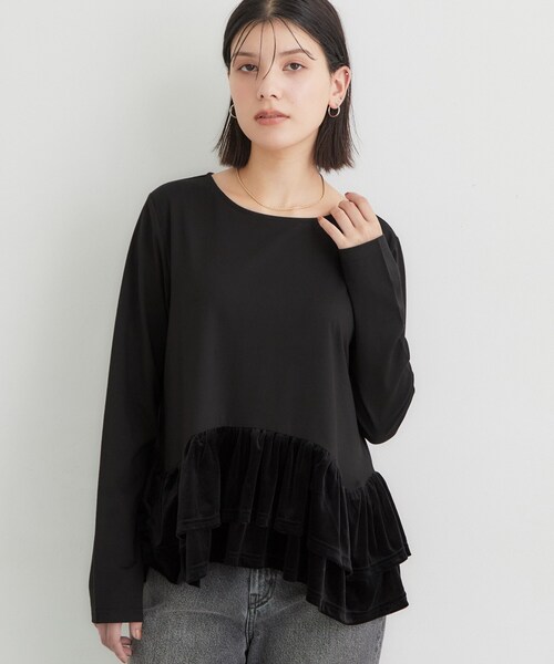 THE SHOP TK （ザ ショップ ティーケー ）の「フリルベロアペプラムトップス（Tシャツ/カットソー・レディース・ブラック/ダークブラウン/オフホワイト・12/13）」の17枚目の写真