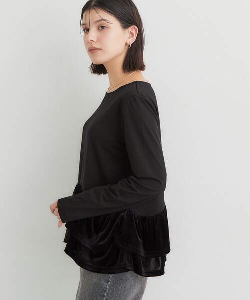 THE SHOP TK （ザ ショップ ティーケー ）の「フリルベロアペプラムトップス（Tシャツ/カットソー・レディース・ブラック/ダークブラウン/オフホワイト・12/13）」の16枚目の写真