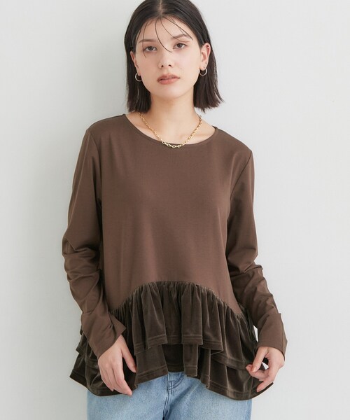 THE SHOP TK （ザ ショップ ティーケー ）の「フリルベロアペプラムトップス（Tシャツ/カットソー・レディース・ブラック/ダークブラウン/オフホワイト・12/13）」の13枚目の写真