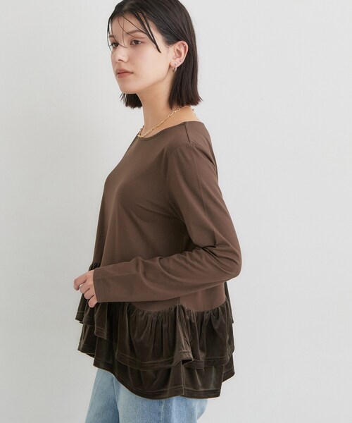 THE SHOP TK （ザ ショップ ティーケー ）の「フリルベロアペプラムトップス（Tシャツ/カットソー・レディース・ブラック/ダークブラウン/オフホワイト・12/13）」の12枚目の写真