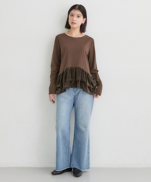 THE SHOP TK （ザ ショップ ティーケー ）の「フリルベロアペプラムトップス（Tシャツ/カットソー・レディース・ブラック/ダークブラウン/オフホワイト・12/13）」の11枚目の写真