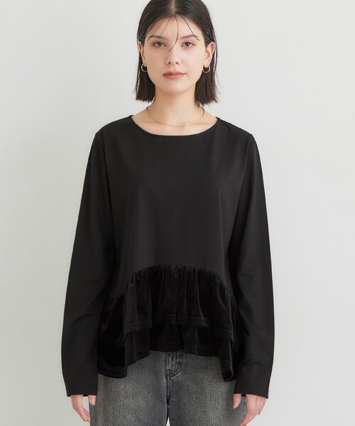THE SHOP TK （ザ ショップ ティーケー ）の「フリルベロアペプラムトップス（Tシャツ/カットソー・レディース・ブラック/ダークブラウン/オフホワイト・12/13）」の9枚目の写真
