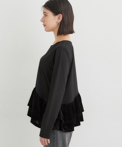THE SHOP TK （ザ ショップ ティーケー ）の「フリルベロアペプラムトップス（Tシャツ/カットソー・レディース・ブラック/ダークブラウン/オフホワイト・12/13）」の8枚目の写真