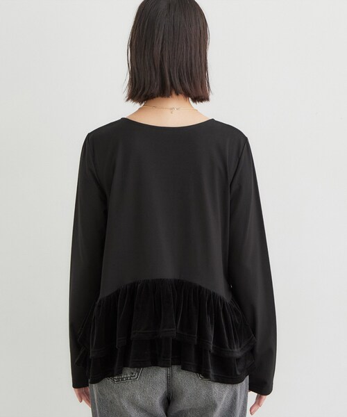 THE SHOP TK （ザ ショップ ティーケー ）の「フリルベロアペプラムトップス（Tシャツ/カットソー・レディース・ブラック/ダークブラウン/オフホワイト・12/13）」の7枚目の写真