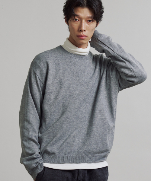 KNITTED(ニッティド)の「ベーシックエッセンシャルクロップラウンドニット メランジェグレー(ニット/セーター・メンズ・その他・X-LARGE/MEDIUM/LARGE)」の2枚目の写真