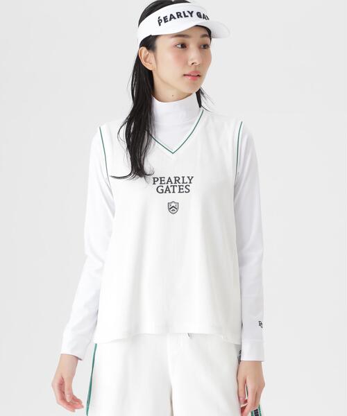 PEARLY GATES（パーリーゲイツ）の「メッシュアンドメッシュVネックベスト (WOMENS)（ベスト・レディース・ネイビー/ホワイト・LARGE/SMALL/MEDIUM）」の3枚目の写真