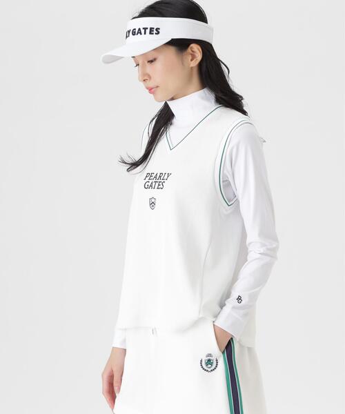 PEARLY GATES（パーリーゲイツ）の「メッシュアンドメッシュVネックベスト (WOMENS)（ベスト・レディース・ネイビー/ホワイト・LARGE/SMALL/MEDIUM）」の4枚目の写真
