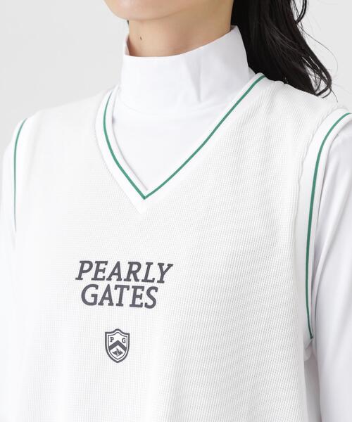 PEARLY GATES（パーリーゲイツ）の「メッシュアンドメッシュVネックベスト (WOMENS)（ベスト・レディース・ネイビー/ホワイト・LARGE/SMALL/MEDIUM）」の9枚目の写真