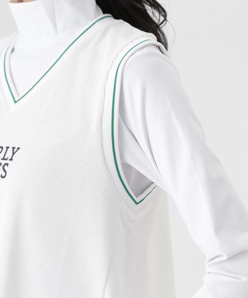 PEARLY GATES（パーリーゲイツ）の「メッシュアンドメッシュVネックベスト (WOMENS)（ベスト・レディース・ネイビー/ホワイト・LARGE/SMALL/MEDIUM）」の10枚目の写真