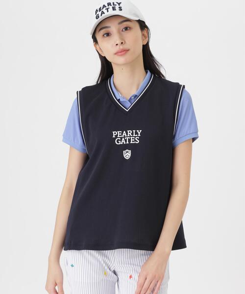 PEARLY GATES（パーリーゲイツ）の「メッシュアンドメッシュVネックベスト (WOMENS)（ベスト・レディース・ネイビー/ホワイト・LARGE/SMALL/MEDIUM）」の17枚目の写真