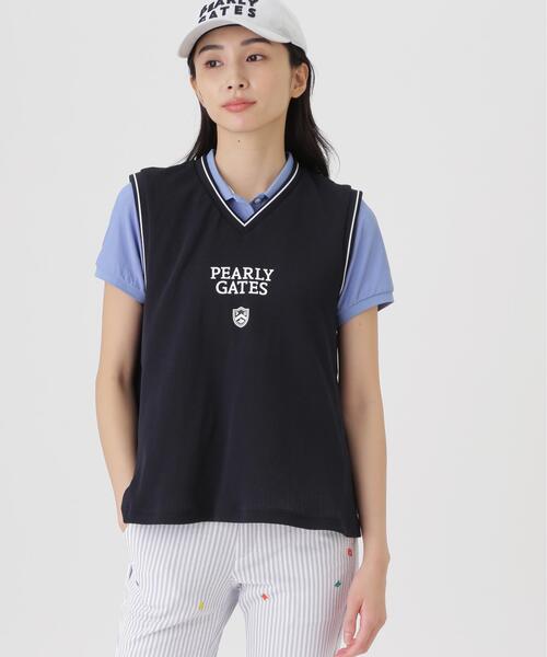PEARLY GATES（パーリーゲイツ）の「メッシュアンドメッシュVネックベスト (WOMENS)（ベスト・レディース・ネイビー/ホワイト・LARGE/SMALL/MEDIUM）」の18枚目の写真