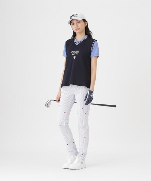 PEARLY GATES（パーリーゲイツ）の「メッシュアンドメッシュVネックベスト (WOMENS)（ベスト・レディース・ネイビー/ホワイト・LARGE/SMALL/MEDIUM）」の19枚目の写真