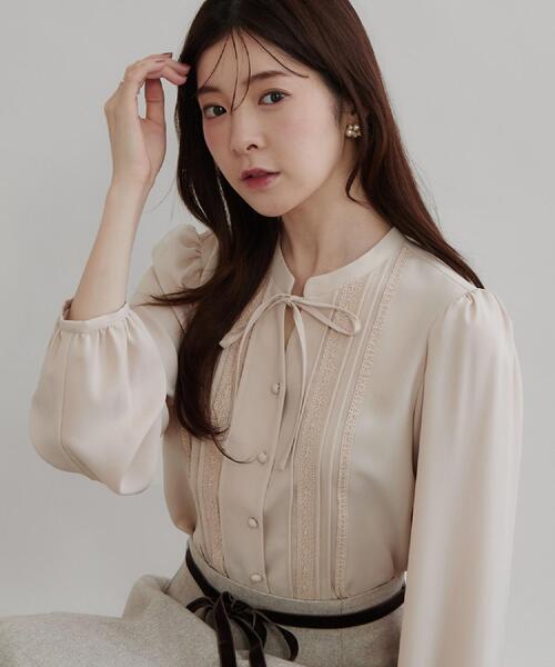 couture brooch（クチュールブローチ）の「【衿元リボンが可憐】ピンタック レース ブラウス（シャツ/ブラウス・レディース・ブラック/ベビーピンク/アイボリー・36/42/40/38）」の20枚目の写真