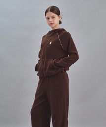 STITCH KNIT HOODIE - BROWN