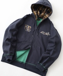 配色裏起毛ロゴアップリケZIPパーカー