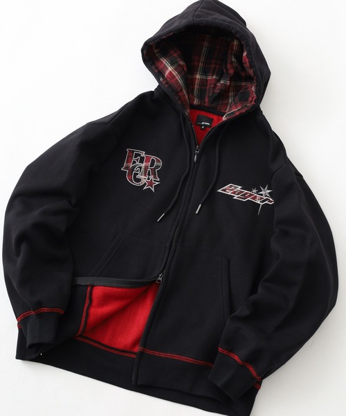 __gram.(スペースグラム)の「配色裏起毛ロゴアップリケZIPパーカー(パーカー・メンズ・ネイビー/ブラック・M/L)」の1枚目の写真
