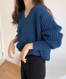 【全5色】こなれ感たっぷり ルーズシルエット Vネック ワイドリブ ニット セーター 秋冬