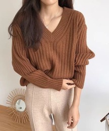【全5色】こなれ感たっぷり ルーズシルエット Vネック ワイドリブ ニット セーター 秋冬