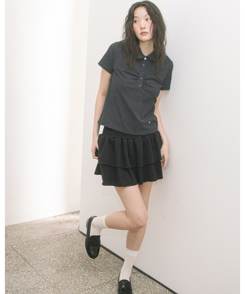 HAVISM（ヘビズム）の「ROUND COLLAR SHIRRING S/S TEE(DOT BLACK)（ポロシャツ・レディース・その他・FREE）」の2枚目の写真