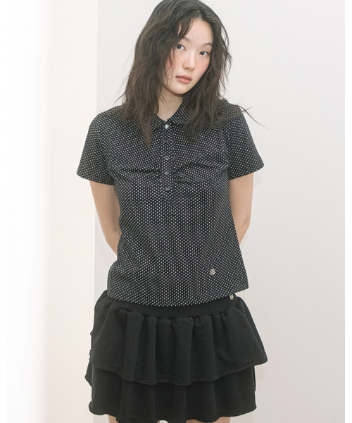 HAVISM（ヘビズム）の「ROUND COLLAR SHIRRING S/S TEE(DOT BLACK)（ポロシャツ・レディース・その他・FREE）」の3枚目の写真
