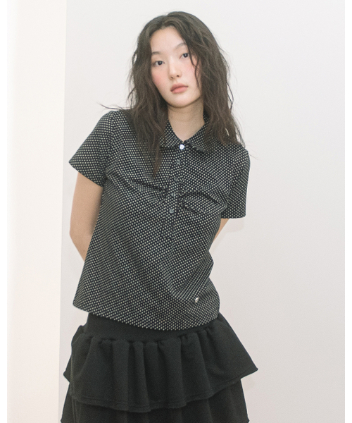 HAVISM（ヘビズム）の「ROUND COLLAR SHIRRING S/S TEE(DOT BLACK)（ポロシャツ・レディース・その他・FREE）」の4枚目の写真