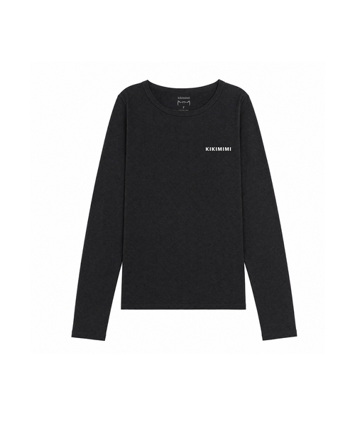 KIKIMIMI(キキミミ)の「KIKIMIMI スモールフォント スリムロングスリーブ (ブラック)(Tシャツ/カットソー・レディース・ブラック・FREE)」の1枚目の写真