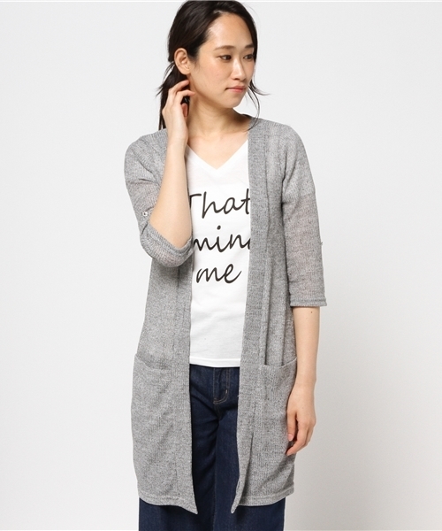 VENCEEXCHANGE(ヴァンスエクスチェンジ)の「畦ガウンネックプリントアンサンブル (カーディガン/ボレロ・レディース・オフホワイト/グレー/ブラック・MEDIUM)」の1枚目の写真