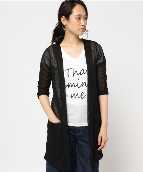 VENCEEXCHANGE(ヴァンスエクスチェンジ)の「畦ガウンネックプリントアンサンブル (カーディガン/ボレロ・レディース・オフホワイト/グレー/ブラック・MEDIUM)」の3枚目の写真