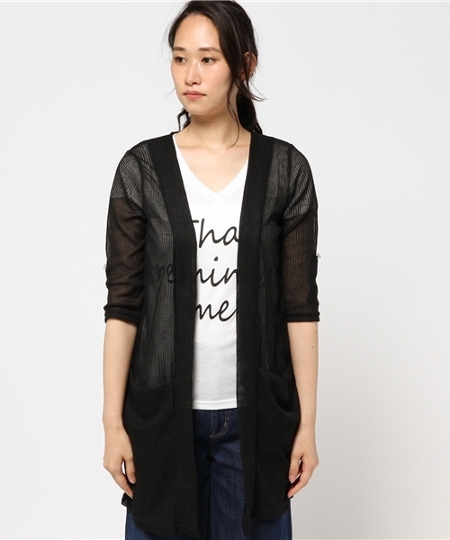 VENCEEXCHANGE(ヴァンスエクスチェンジ)の「畦ガウンネックプリントアンサンブル (カーディガン/ボレロ・レディース・オフホワイト/グレー/ブラック・MEDIUM)」の10枚目の写真