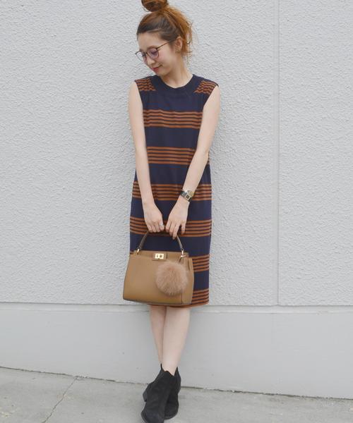 Khaju(カージュ)の「Khaju: リブカーディガン×ボーダーワンピース2セット□(ワンピース・レディース・ネイビー/キャメル・ONE SIZE)」の11枚目の写真