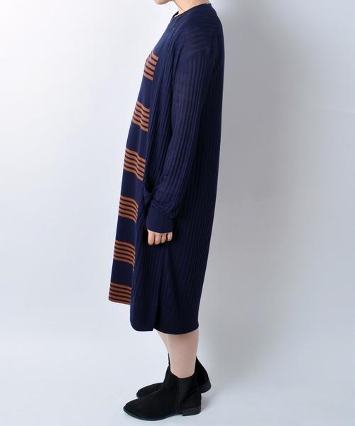Khaju(カージュ)の「Khaju: リブカーディガン×ボーダーワンピース2セット□(ワンピース・レディース・ネイビー/キャメル・ONE SIZE)」の5枚目の写真