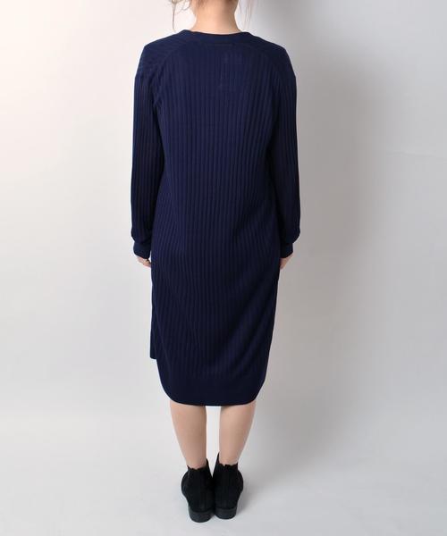 Khaju(カージュ)の「Khaju: リブカーディガン×ボーダーワンピース2セット□(ワンピース・レディース・ネイビー/キャメル・ONE SIZE)」の6枚目の写真