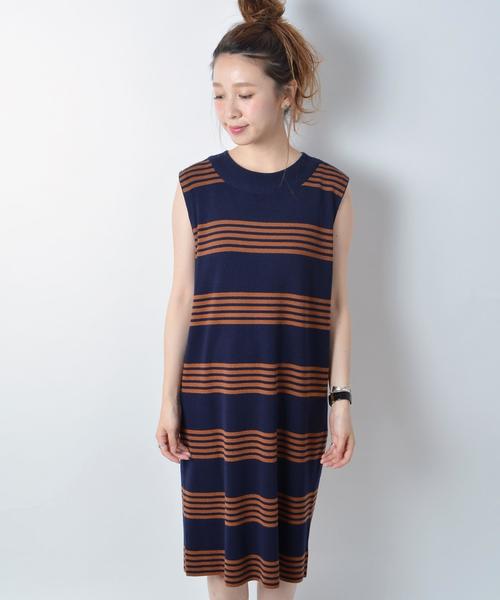 Khaju(カージュ)の「Khaju: リブカーディガン×ボーダーワンピース2セット□(ワンピース・レディース・ネイビー/キャメル・ONE SIZE)」の8枚目の写真